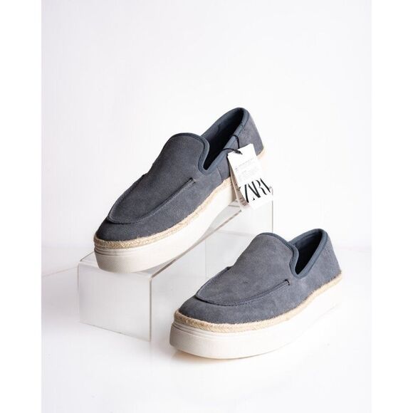 Zara Mens Suede Espadrilles Loafers Sneakers Blue US 7 EU 40 New 2503/420 - Picture 1 of 8